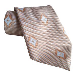 Alessandro Originals Vintage Extra Wide Beige and White Geometric Tie